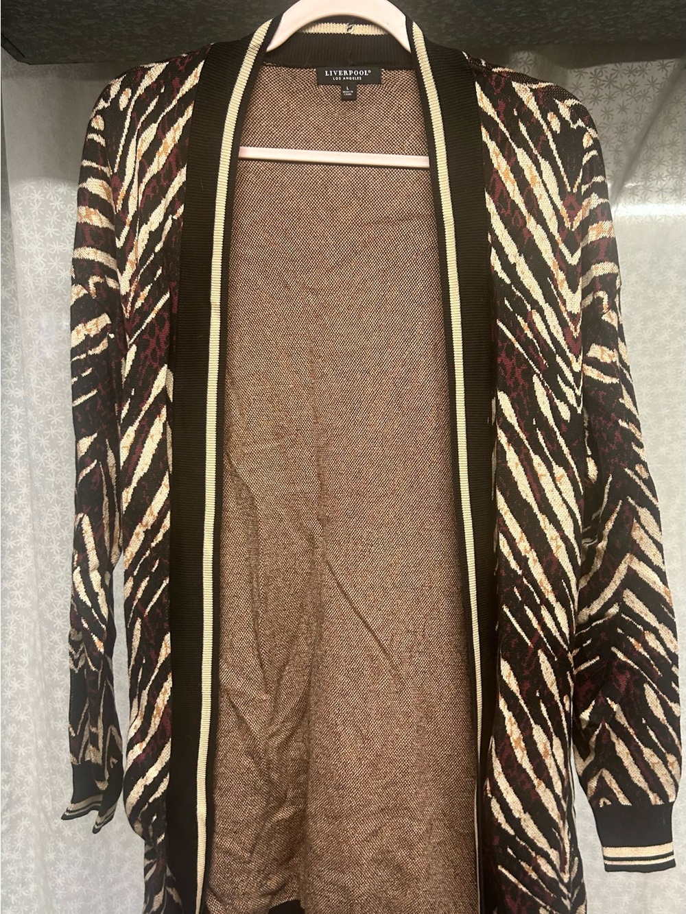Liverpool Brown & Cream Animal-Print Open Cardigan